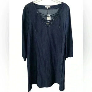 Bloomingdale’s Amelia Denim Dress Womens 8 Dark Blue Quiet Luxury Minimalist